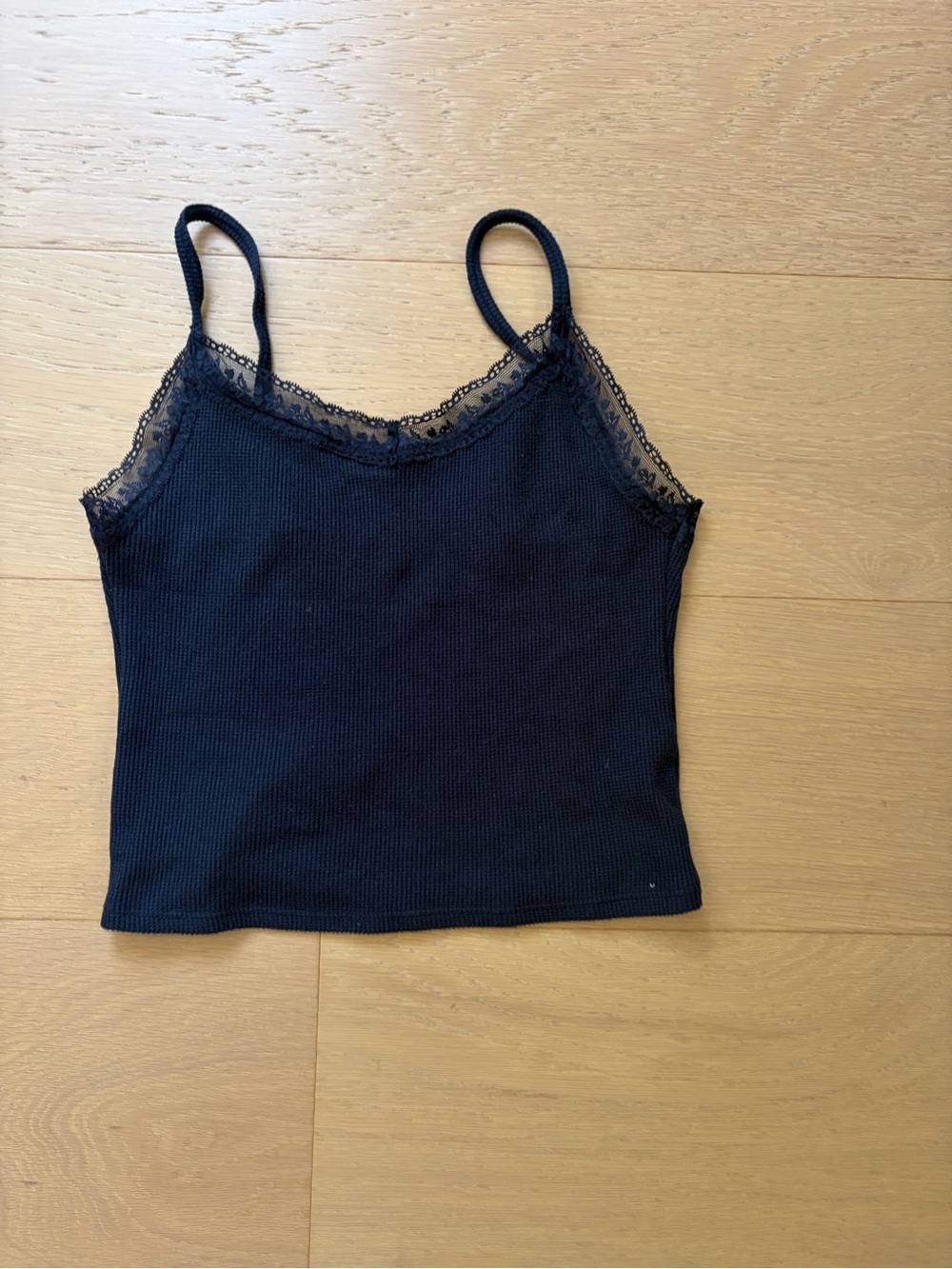 Navy Lace Trim Ribbed Cami Tank Top